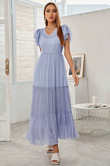 Niebieska Długa Sukienki Na Studniówke w Kształcie Litery A